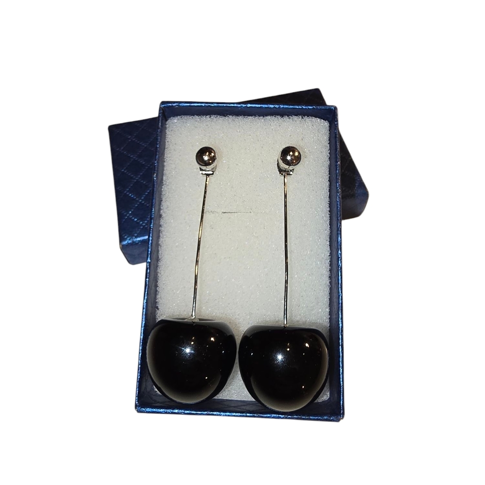 Stradivarius Silver and Black Drop Earrings